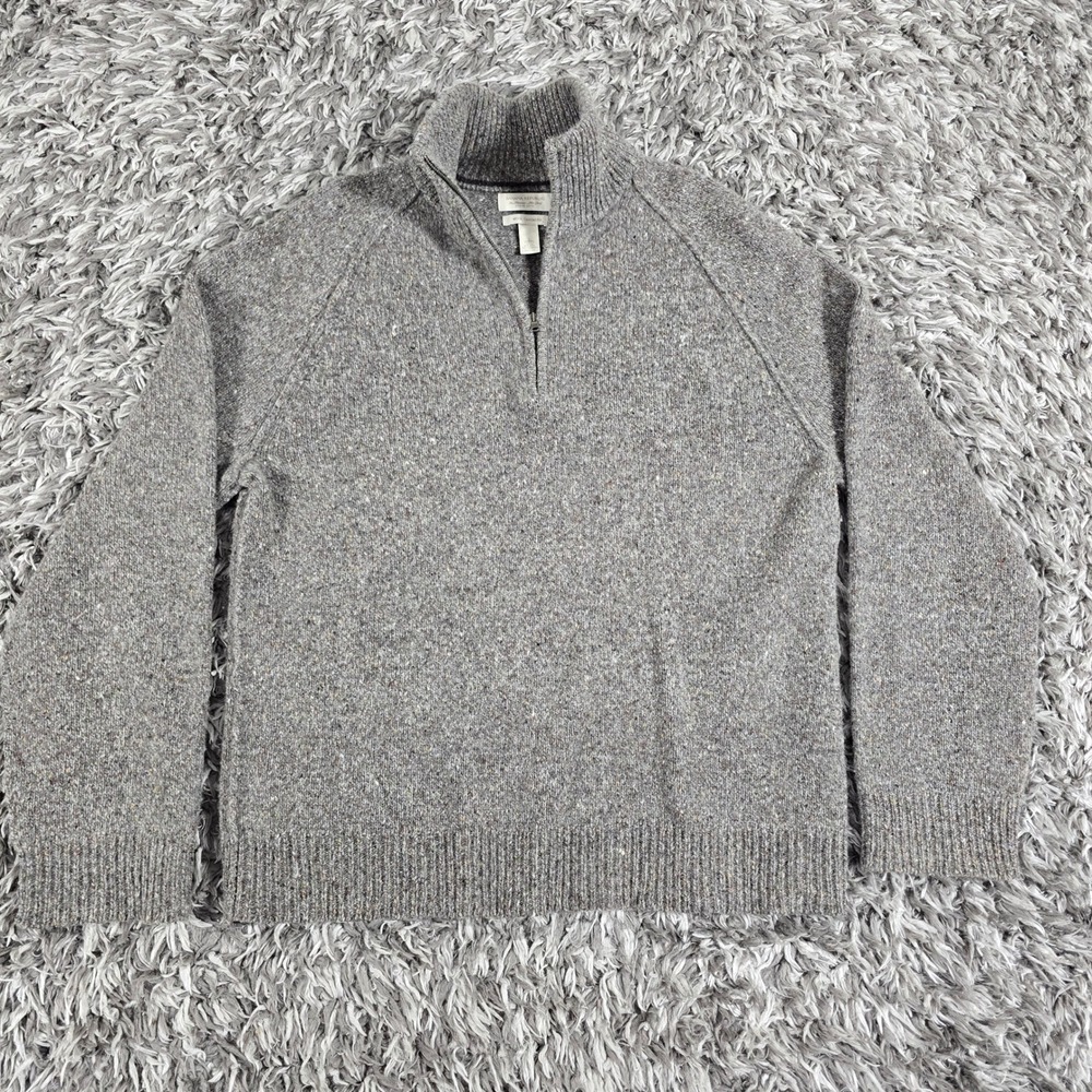 Vintage Banana Republic Mens Wool Cashmere Quarter Zip Sweater Grey Donegal Sz L